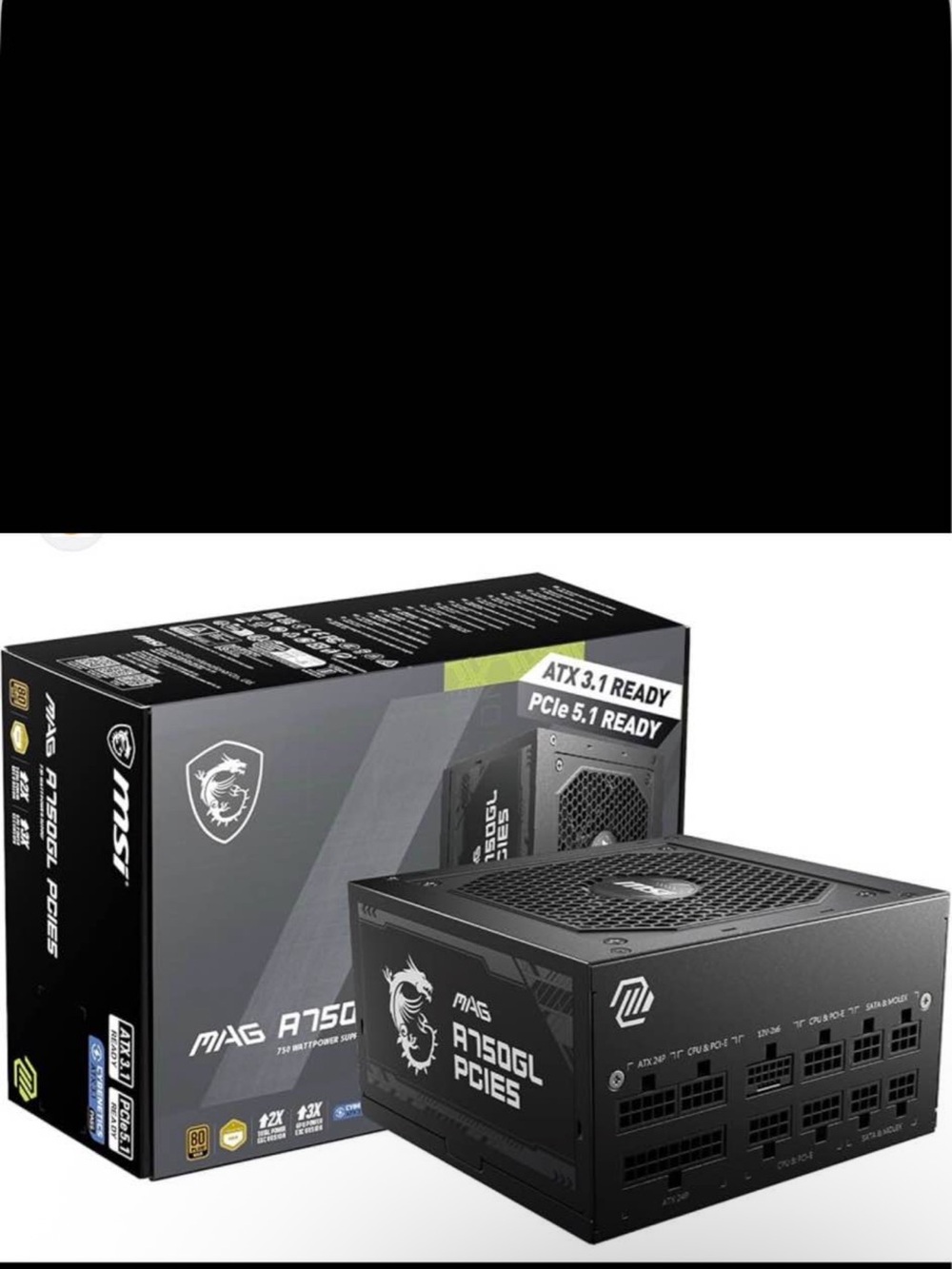 MSI Black MAG A750GL PCIe5 Modular Power Supply Unit